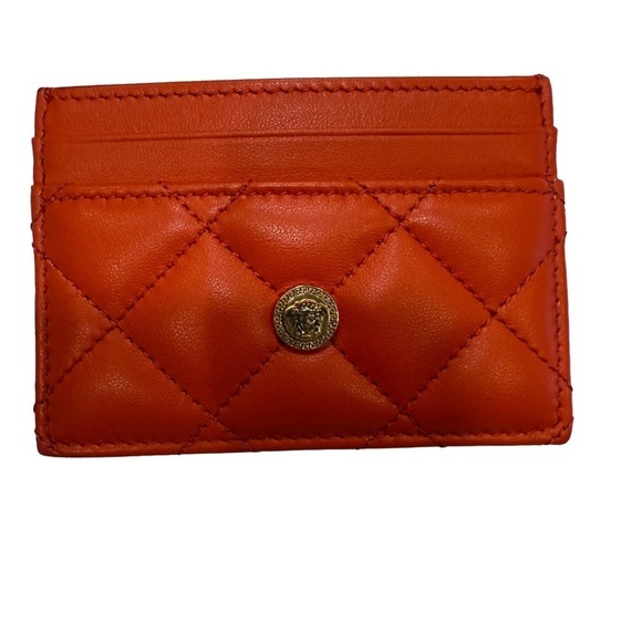 Versace Handbags - VERSACE Orange Quilted 100% Leather Card Case BRAND NEW